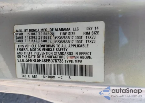 2014 Honda Odyssey Ex z USA, uszkodzony, nr VIN 5FNRL5H48EB076738